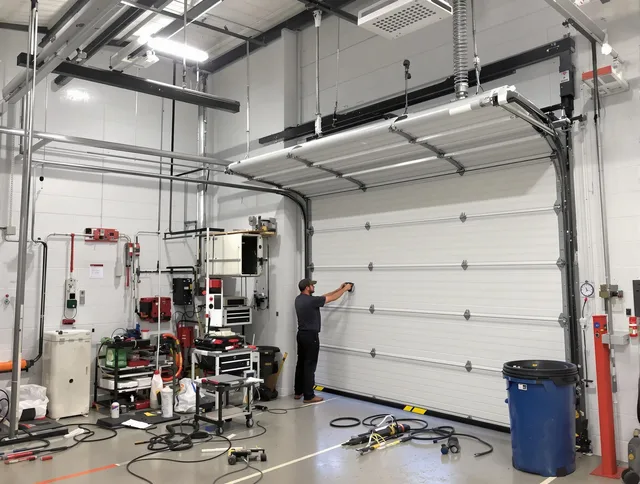 Lawndale Garage Door Repair certified technician performing commercial door repair at a Lawndale business facility