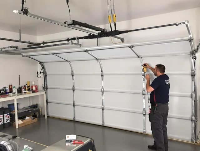 Lawndale Garage Door Repair certified technician performing overhead door system repair in Lawndale